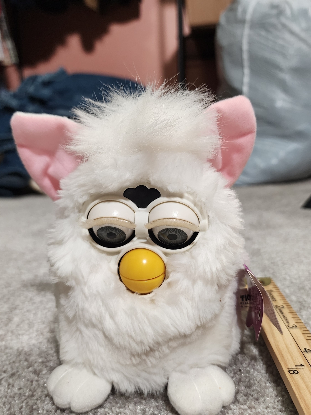 1998 ELECTRONIC FURBY Model 70-800 Tiger White Body Pink Ears